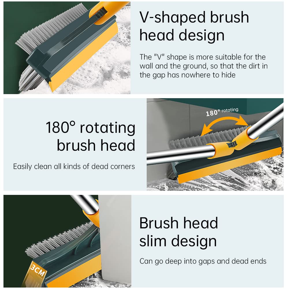 Head with Squeegee 3 in 1 Brush and Scraper for Bathroom Kitchen Living Room (Pack of 1, Assorted)