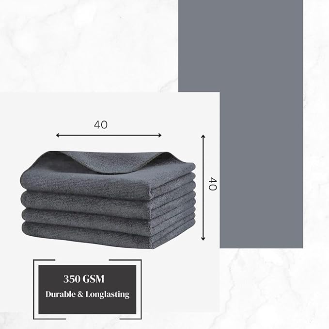 Grey Microfiber Cloth -40x40 CM - 350 GSM Ultra Soft & Absorbent Cleaning Cloth (PACK OF 1)